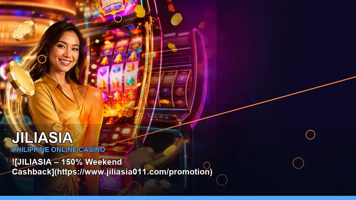 JILIASIA casino cashback rewards featuring an adult Filipina casino host with a left-framed composition